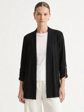 Vintage Chico's Travelers Cardigan Jacket Black Slinky Knit Minimalist 1 (M)